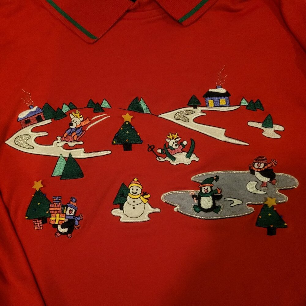 Christmas Shirt Animals Ice Skating Vintage Size XL penguin moose snowman